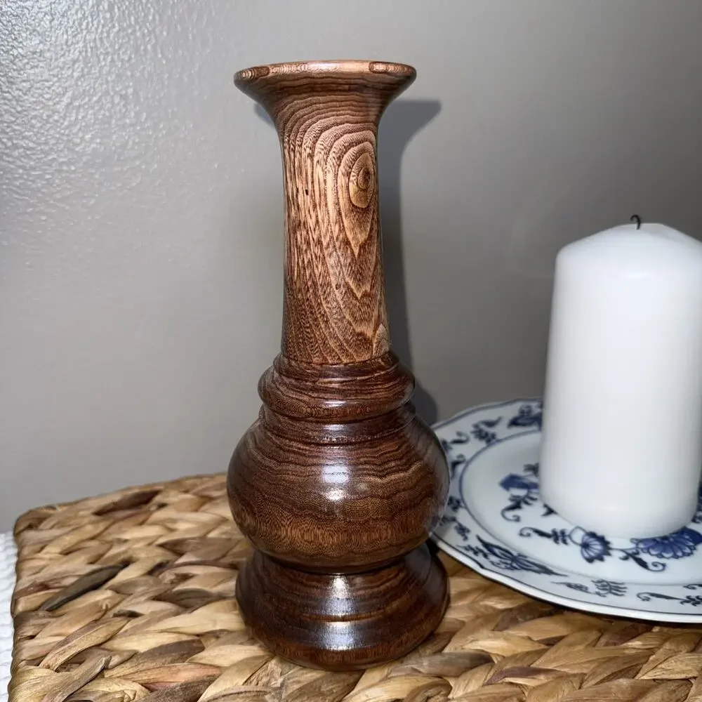 Vintage Hand Turned Wood Vase AKS 54 Mid Century Modern Organic Decor 8.5